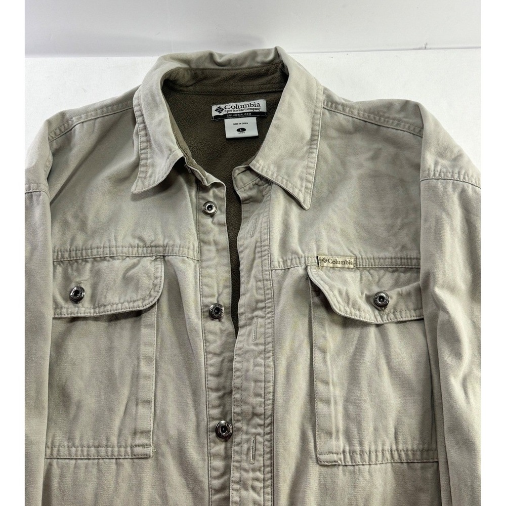 Columbia shirt mens large fleece lined cotton canvas button down tan AM7179‎